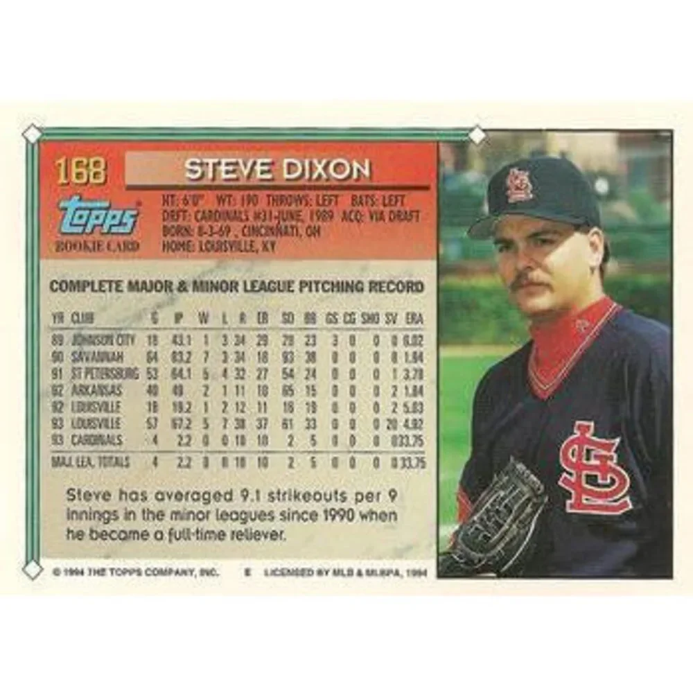 1994 Topps Steve Dixon RC # 168 St. Louis Cardinals